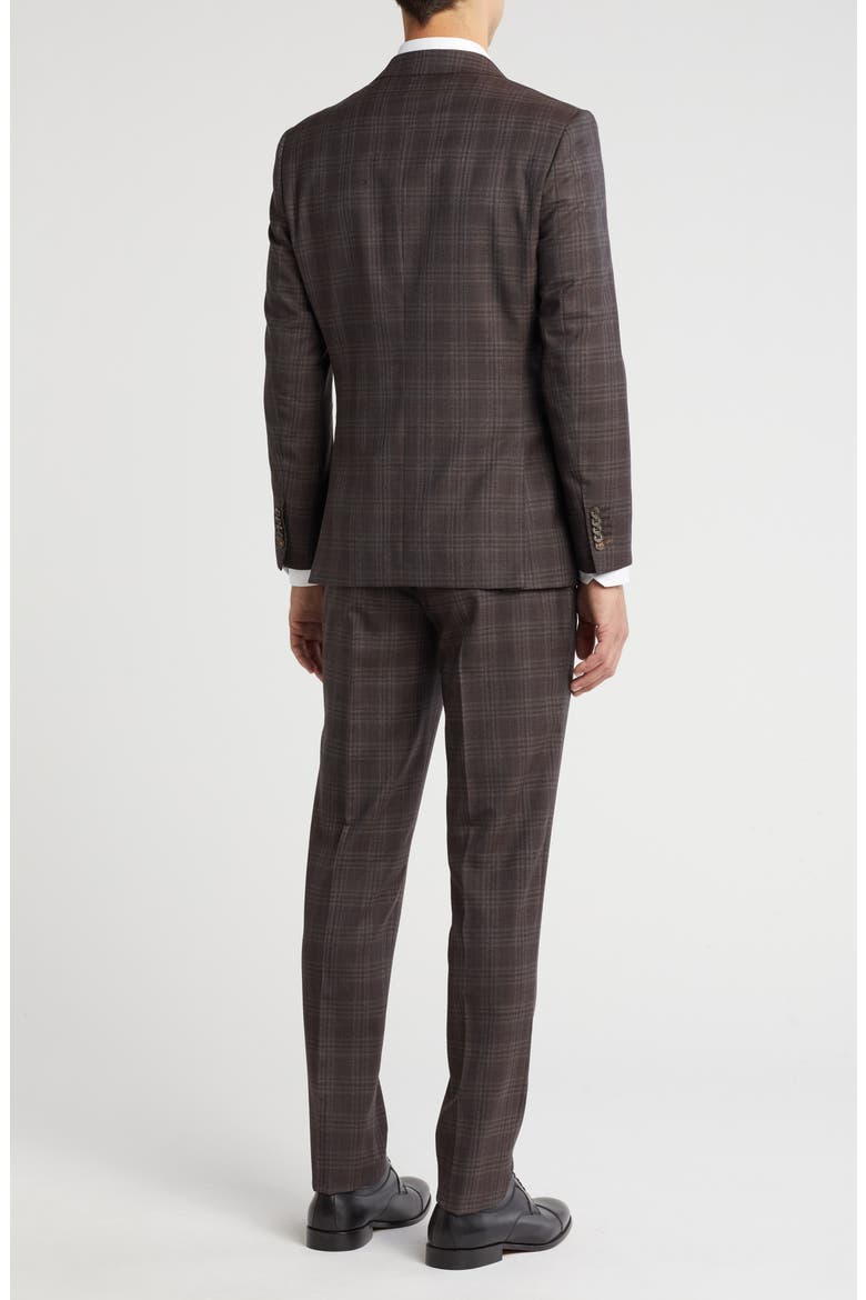 Plaid Trim Fit Notch Lapel Wool Blend Two-Piece Suit, Alternate, color, BROWN