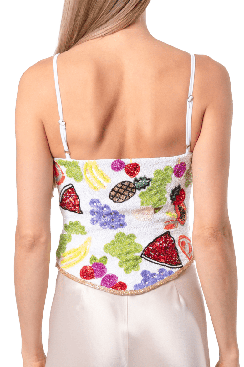 Fruit Hand Beaded Embellished Corset Top, Alternate, color, White