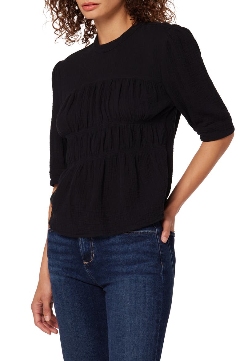 Shira Puff Sleeve Cotton Top, Alternate, color, JET BLACK