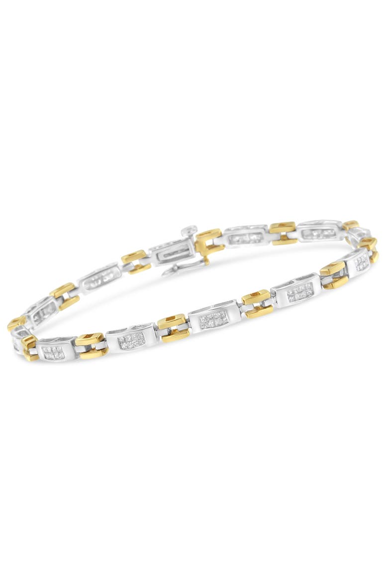 10K Two-Tone Gold Princess Cut Diamond Geo Link Bracelet, Alternate, color, Yellow