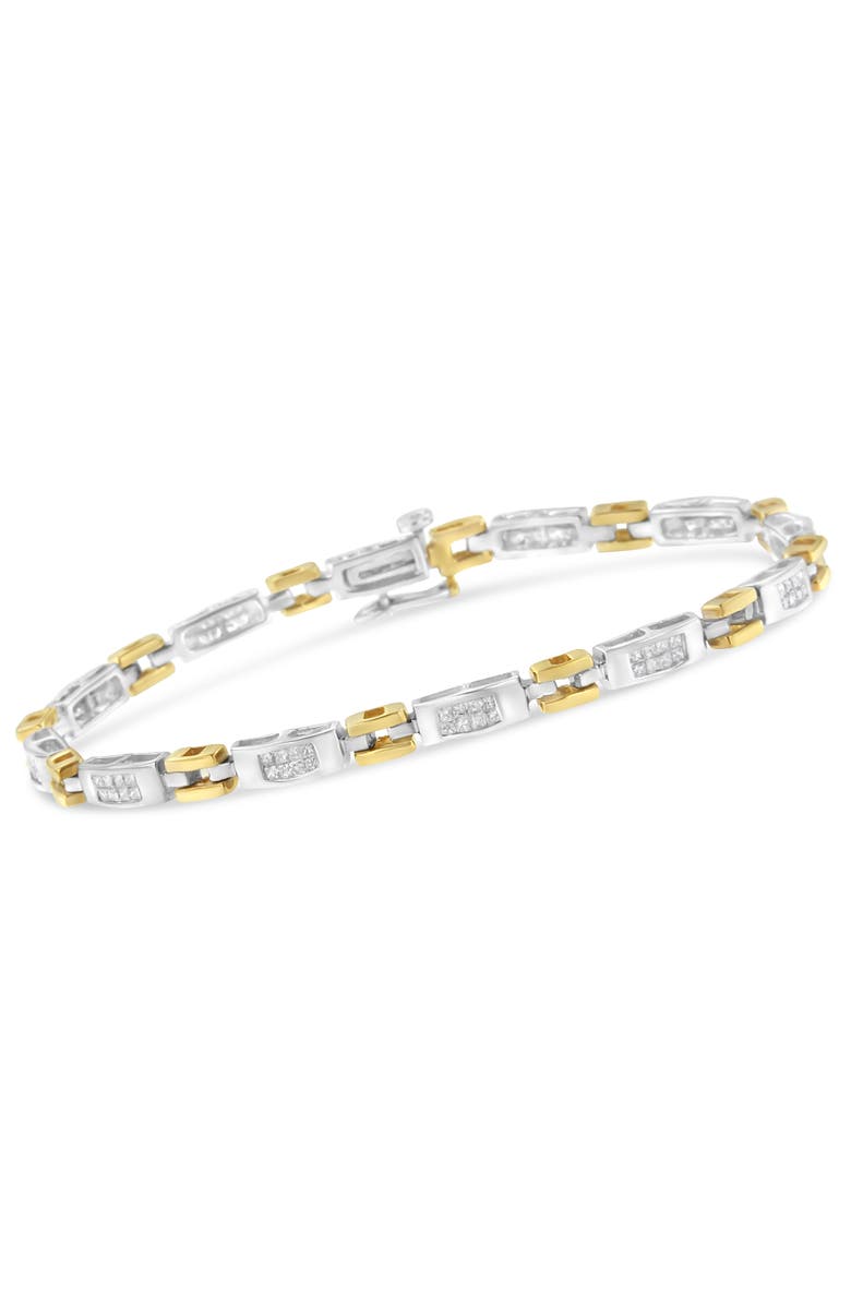 Haus of Brilliance 10K Two-Tone Gold Princess Cut Diamond Geo Link Bracelet, Alternate, color, Yellow