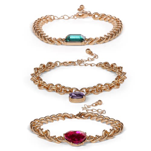 Jessica Simpson 3-piece Chunky Gemstone Chain Bracelet Set In Gold