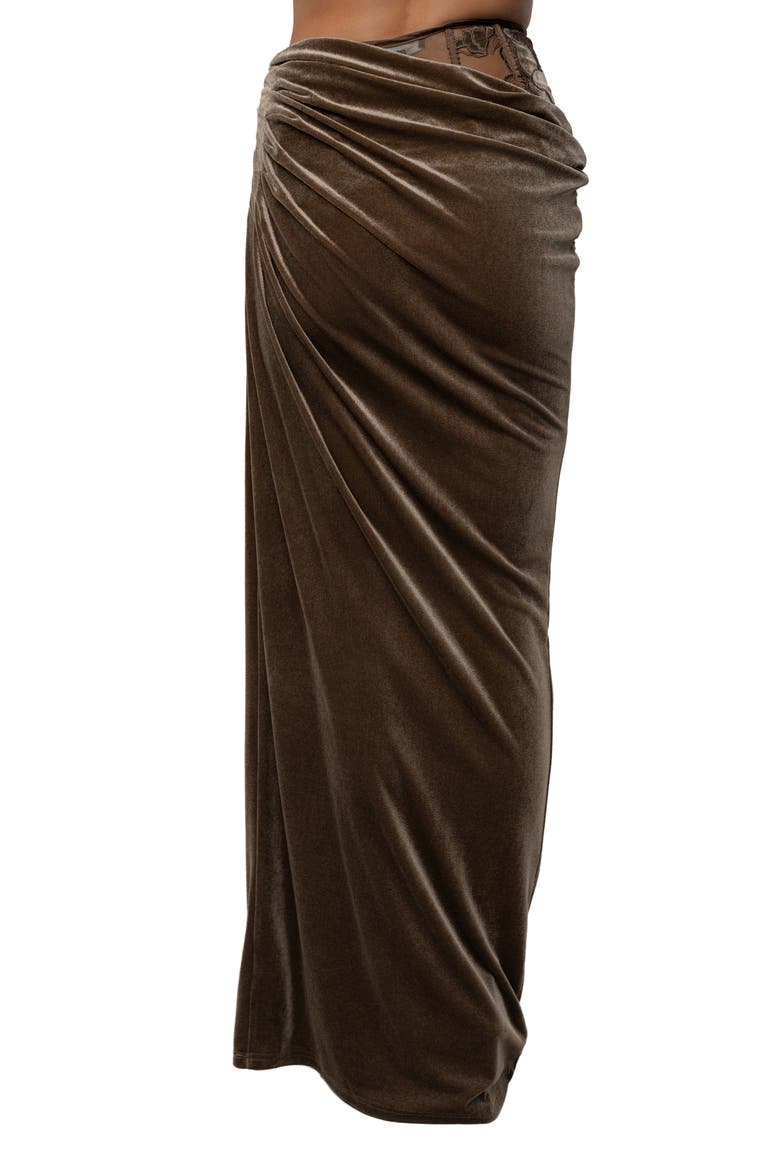 Velvet & Lace Maxi Skirt, Alternate, color, BROWN