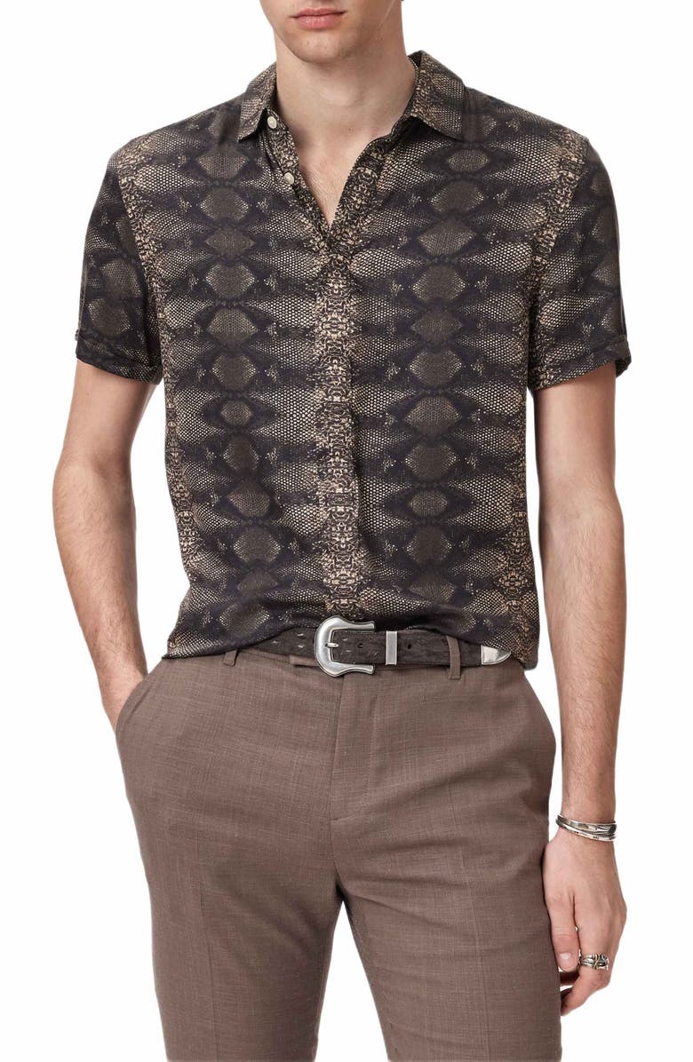 John Varvatos Loren Slim Fit Short Sleeve Button-Up Shirt, Main, color, Light Khaki