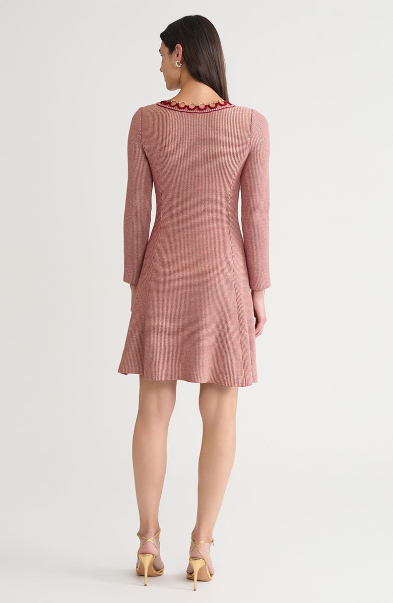 Misook A-Line Lurex Crochet Ring Trim Knit Dress, Alternate, color, Scarlet Red/Gold