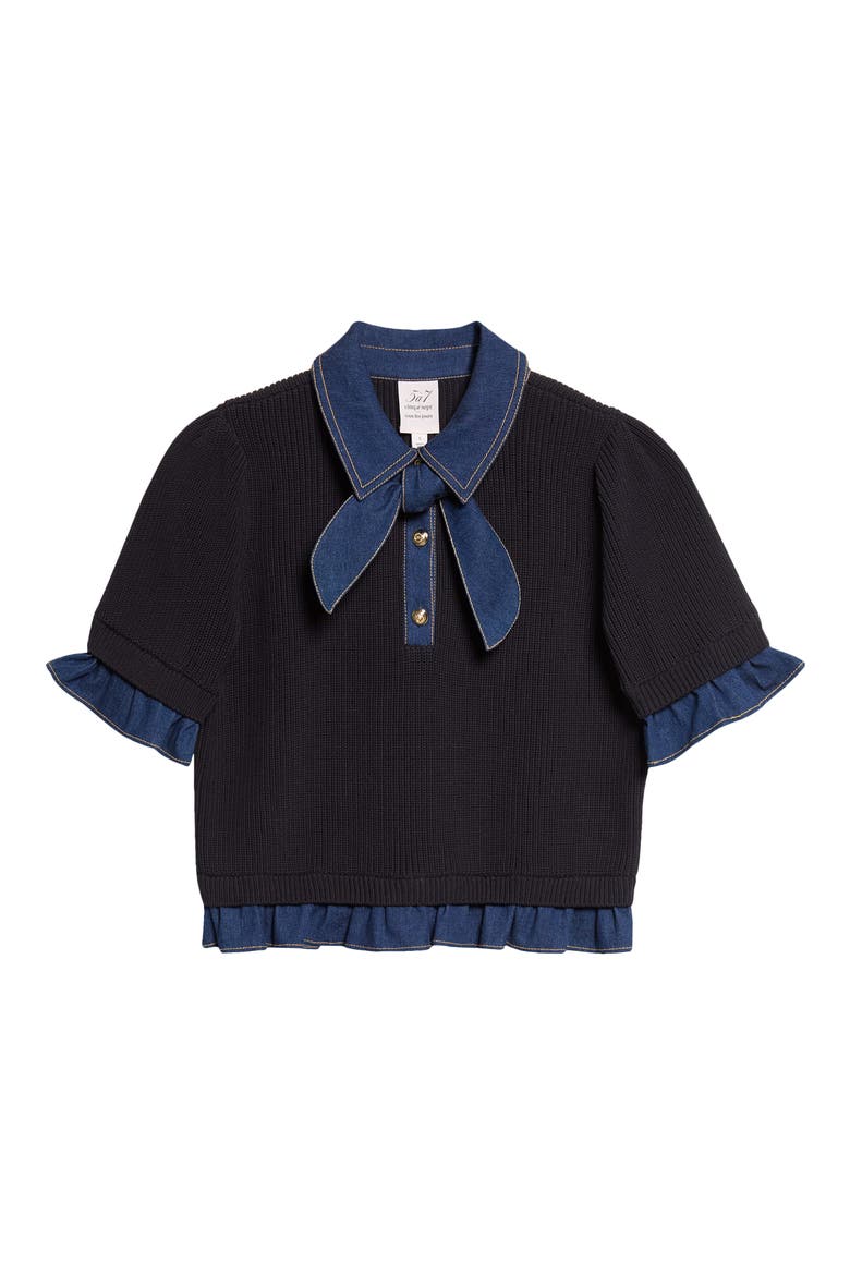Shelly Denim Trim Sweater, Alternate, color, BLACK/ TWLIGHT