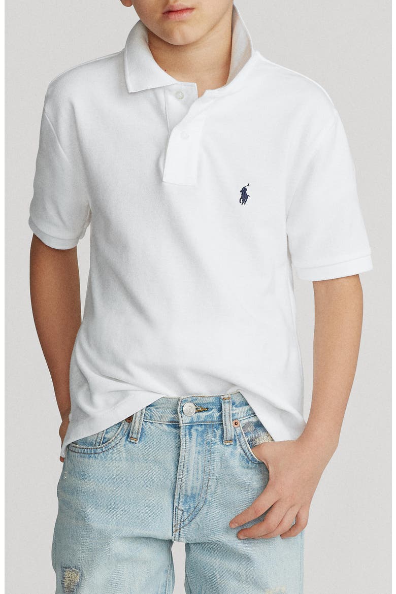 Kids' Solid Cotton Piqué Knit Polo, Alternate, color, WHITE