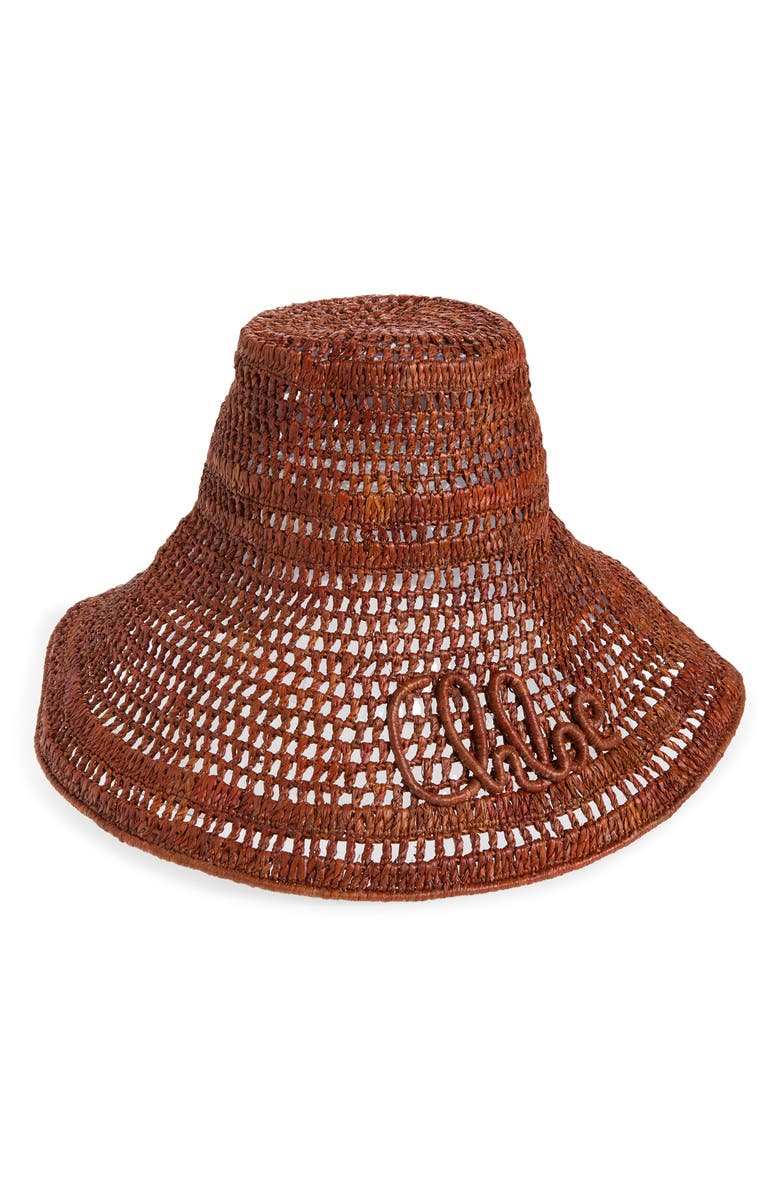 Chloé Raffia Capeline Hat, Main, color, Clay Brown