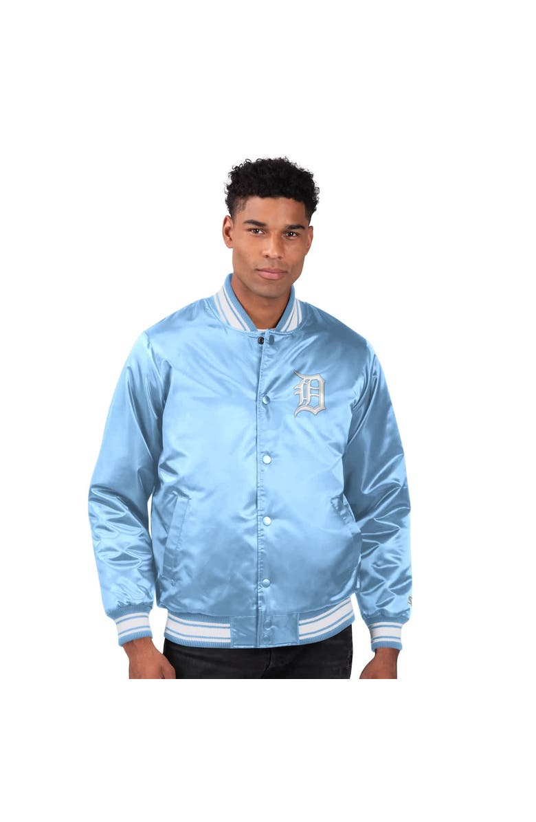 STARTER Men's Starter Light Blue Detroit Tigers Locker Room Satin Full-Snap Varsity Jacket, Main, color, Light Blue