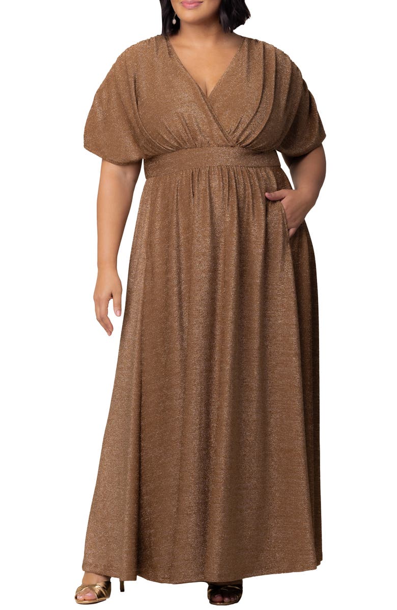 Kiyonna Geneva Metallic Gown, Main, color, Mocha Sparkle