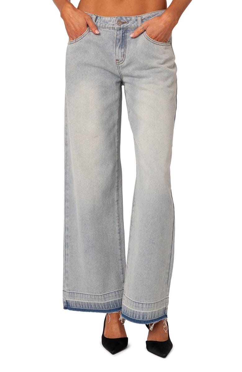 EDIKTED Release Hem Low Rise Jeans, Main, color, Light-Blue