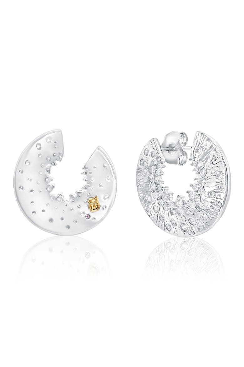 Open Circle Cubic Zirconia Crescent Stud Earrings, Alternate, color, WHITE