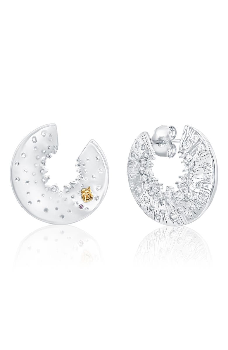 SUZY LEVIAN Open Circle Cubic Zirconia Crescent Stud Earrings, Alternate, color, White