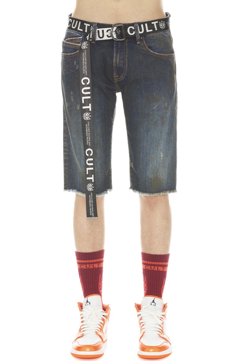 Rocker Belted Slim Fit Stretch Denim Shorts, Main, color, TIDAL