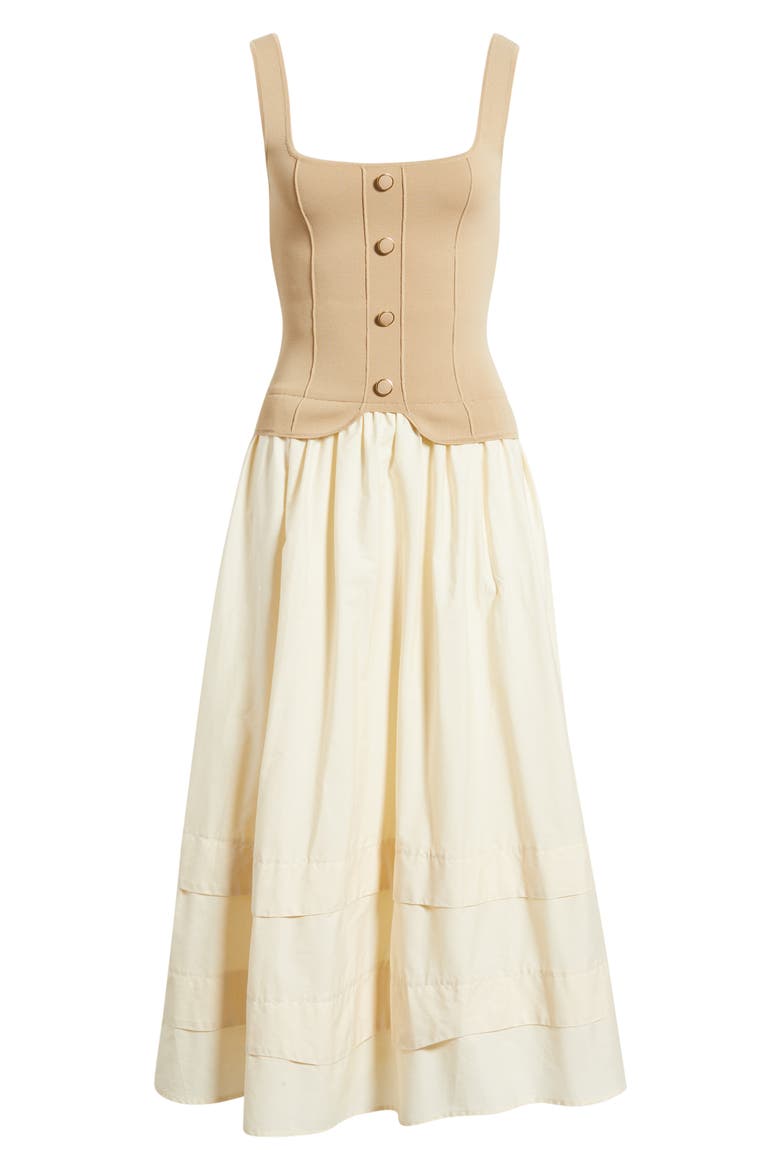 Mixed Media Midi Dress, Alternate, color, KHAKI