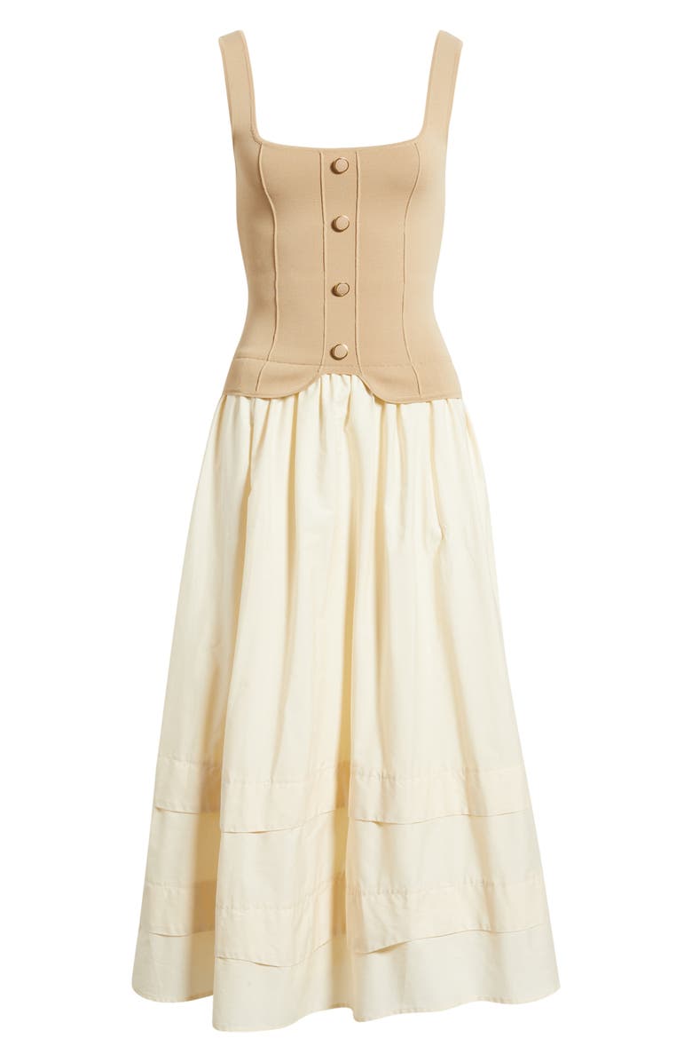 MOON RIVER Mixed Media Midi Dress, Main, color, 