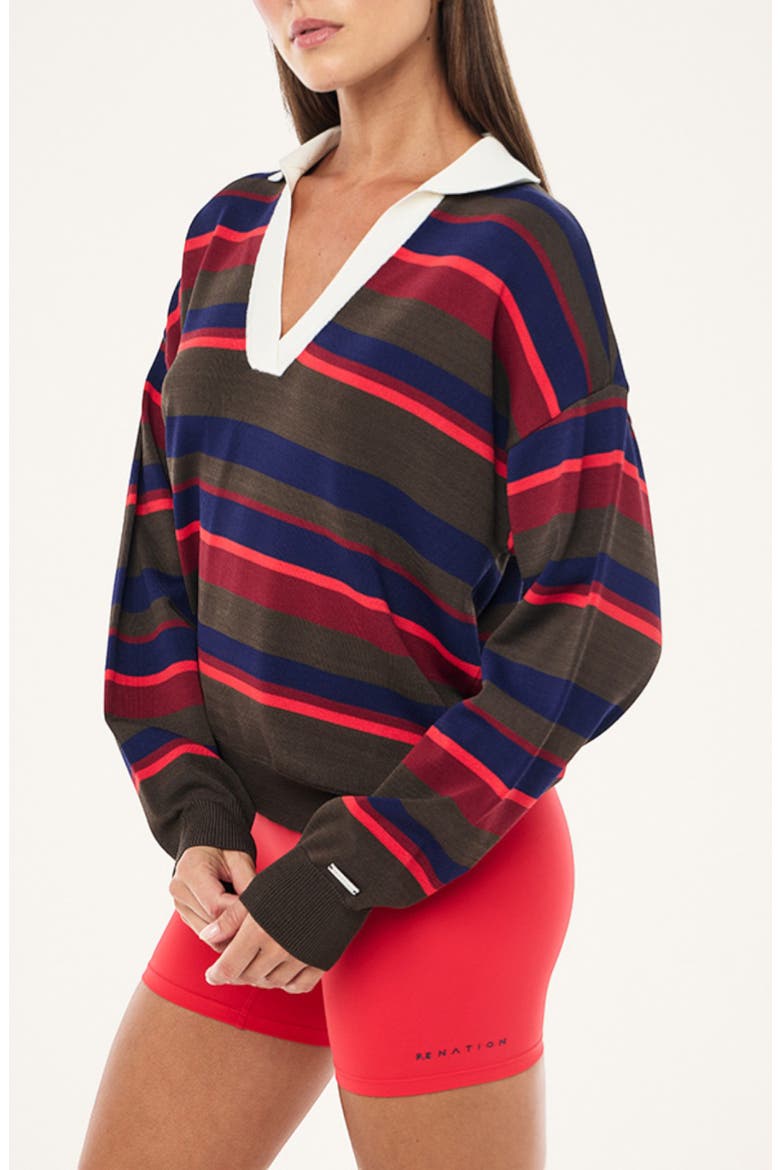 Retreat Stripe Johnny Collar Sweater, Alternate, color, STRAWBERRY STRIPE