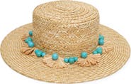Lele Sadoughi Faux Turquoise Embellished Straw Hat