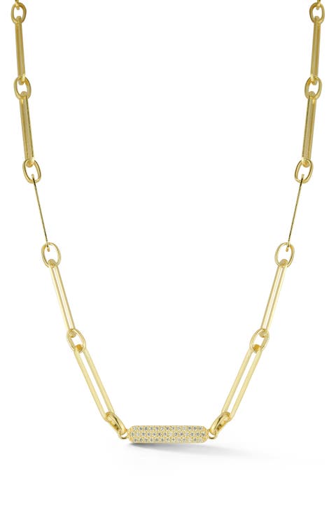 Pavé Cubic Zirconia Bar Chain Necklace
