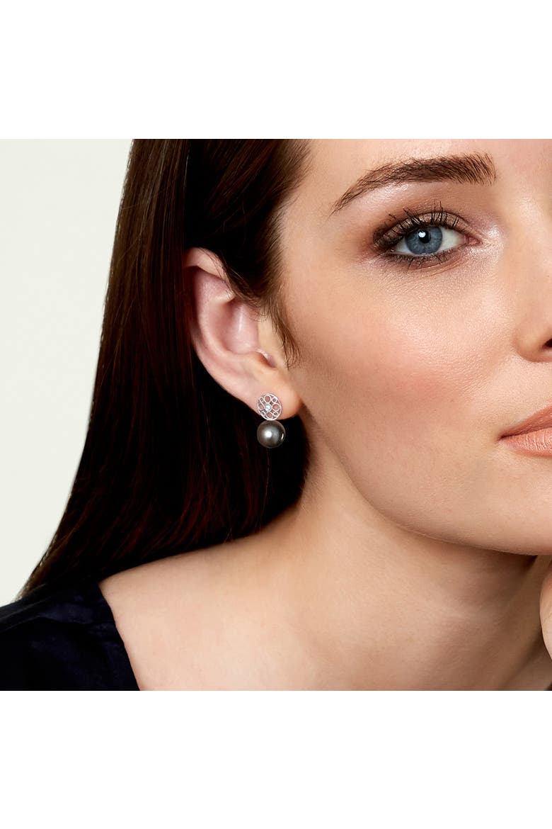 Tahitian South Sea Pearl & Diamond Faye Earrings, Alternate, color, White Gold