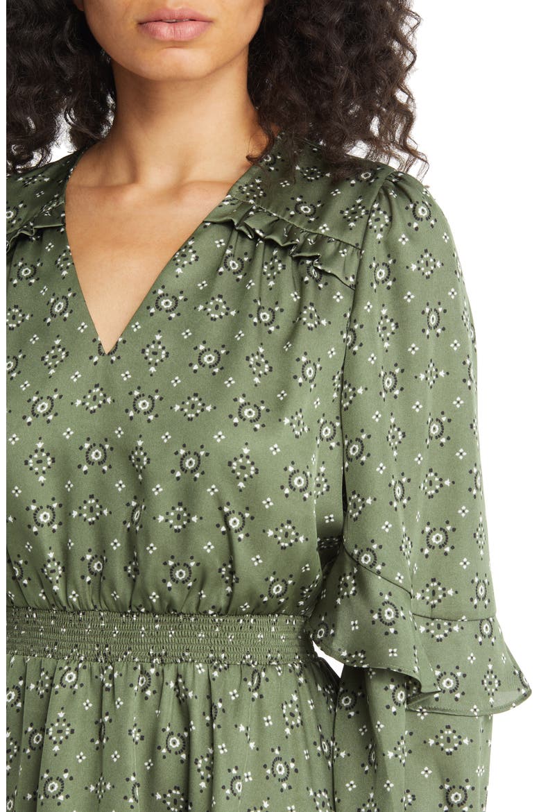 Foulard Long Sleeve A-Line Minidress, Alternate, color, LODEN
