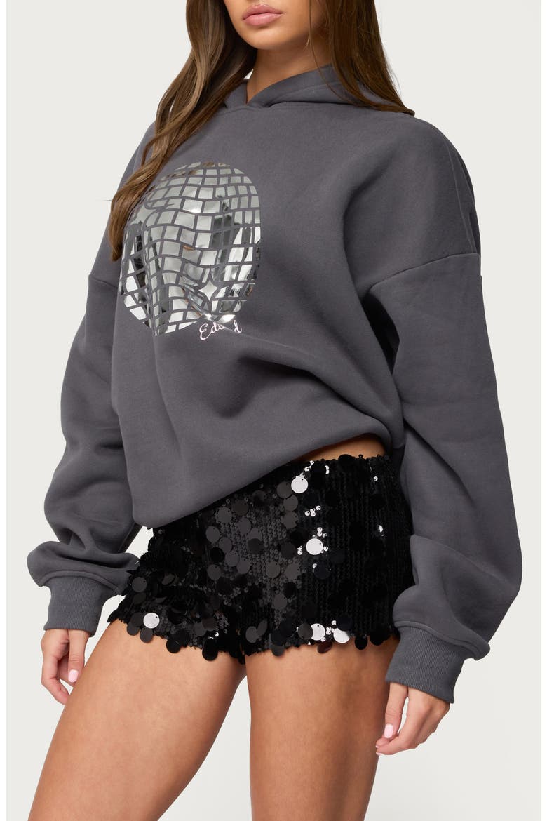 Disco Ball Cotton Blend Hoodie, Alternate, color, GRAY