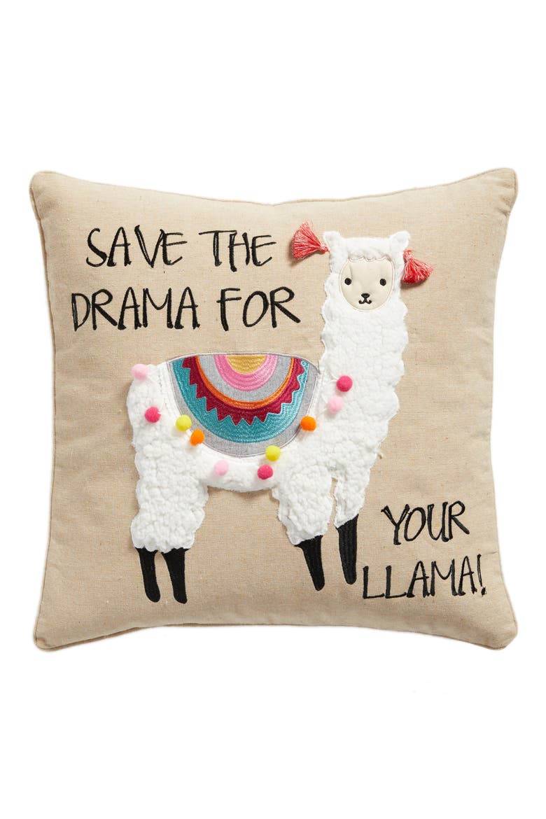 Save the Drama For Your Llama Pillow, Main, color, TAUPE