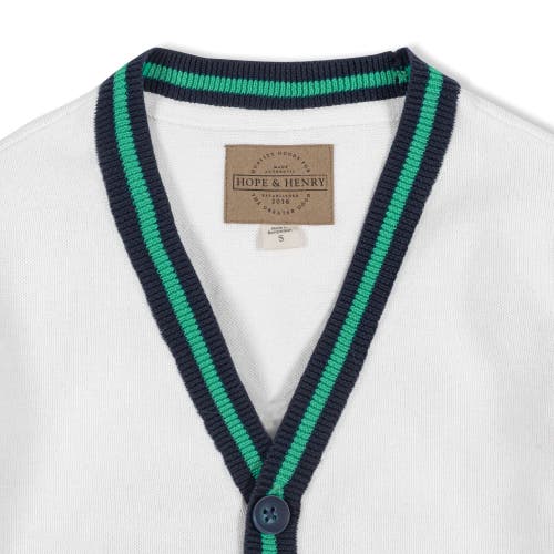 Shop Hope & Henry Boys' Organic Tipped Cardigan, Kids In White With Navy And Green