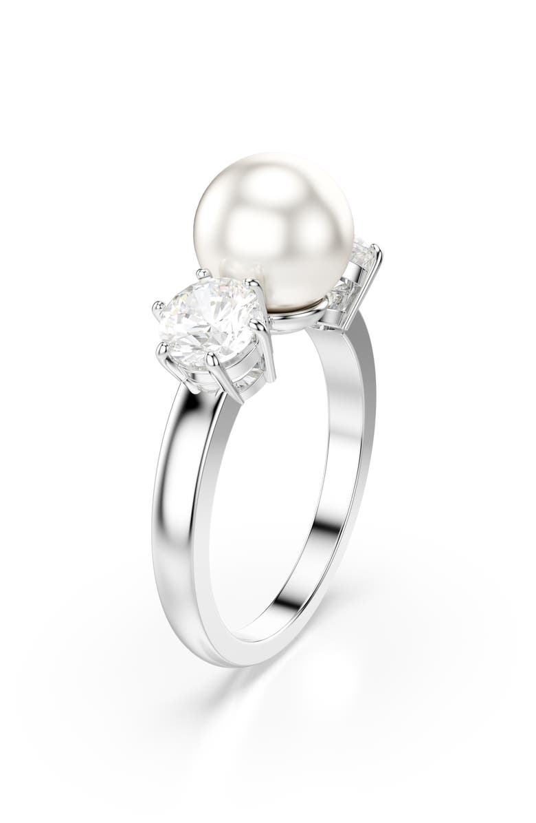 Swarovski Matrix Faux Pearl & Swarovski Zirconia Cocktail Ring, Alternate, color, Silver/ White