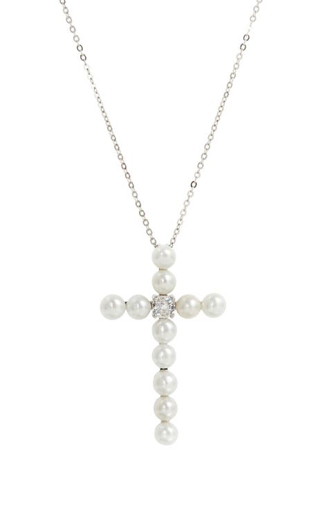 Freshwater Pearl Cross Pendant Necklace