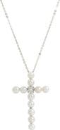 SAVVY CIE JEWELS Freshwater Pearl Cross Pendant Necklace