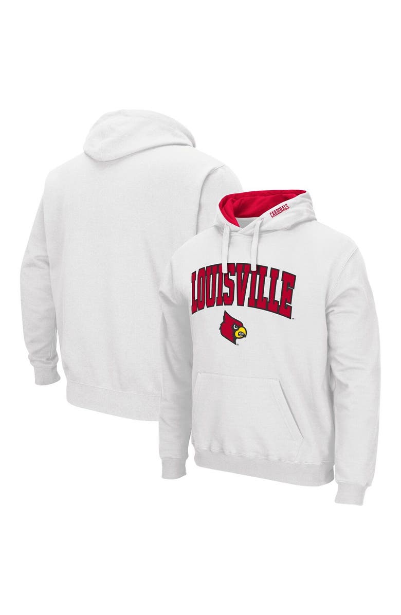 COLOSSEUM Men's Colosseum White Louisville Cardinals Arch & Logo 3.0 Pullover Hoodie, Main, color, 