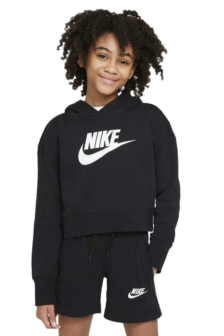 Kids' Club Crop Cotton Blend French Terry Hoodie, Alternate, color, BLACK/WHITE
