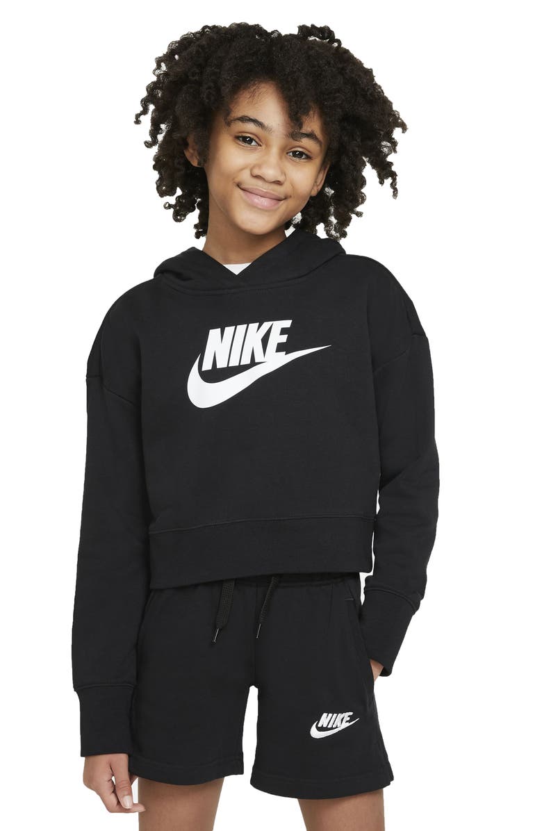 Nike Kids' Club Crop Cotton Blend French Terry Hoodie, Alternate, color, 