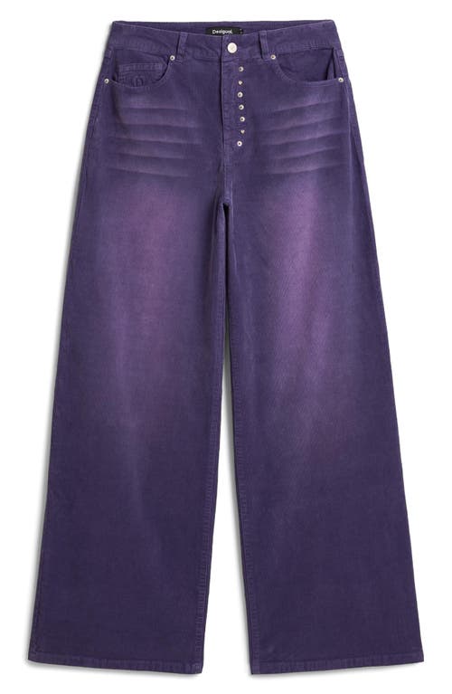 Desigual Stretch Cotton Corduroy Wide Leg Pants In Blue