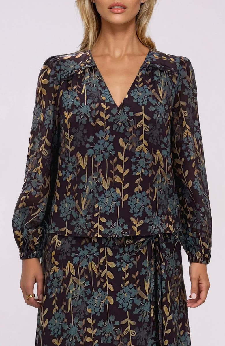 MELLODAY Organza Print Top, Main, color, Burgundy/ Blue Multi