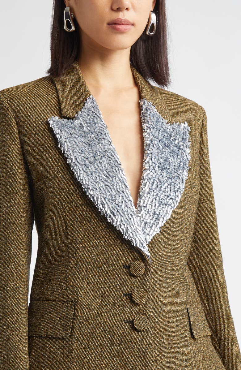 Rabanne Beaded Lapel Wool Blend Blazer, Alternate, color, Chine Black Yellow