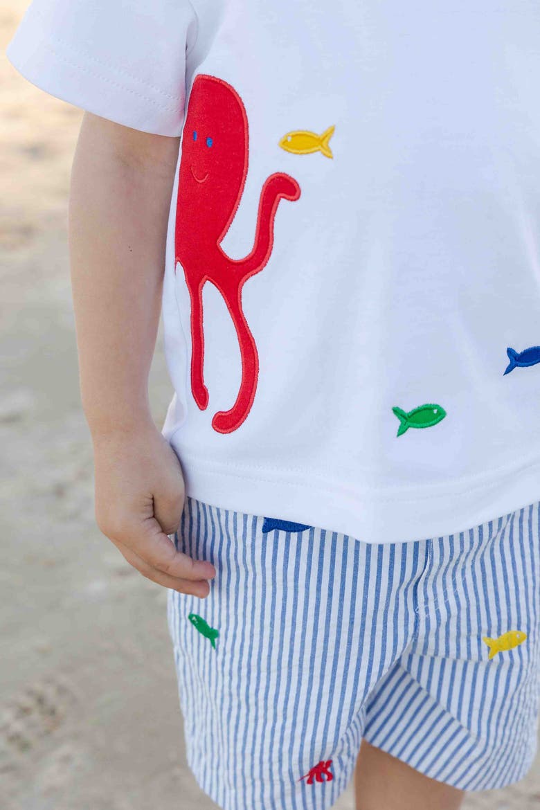 Seersucker Short with Embroidered Sea Creatures, Alternate, color, Royal/Wht