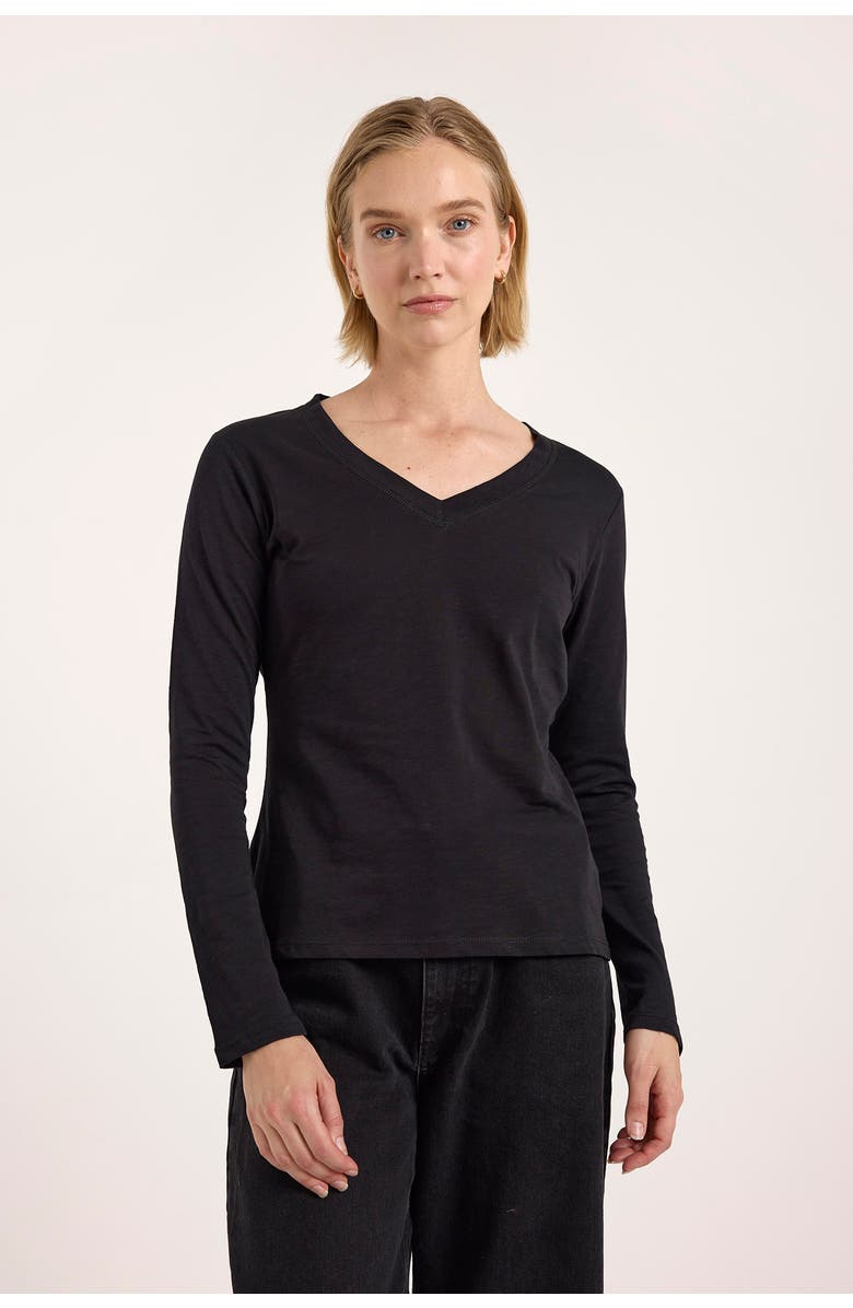 Brodie Pure Cashmere Long Sleeve Cotton V-Neck T-shirt, Alternate, color, Black