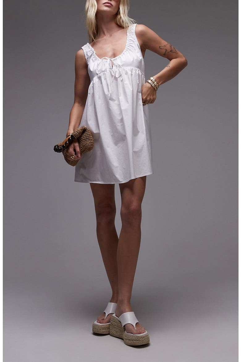 Gathered Poplin Minidress, Main, color, WHITE