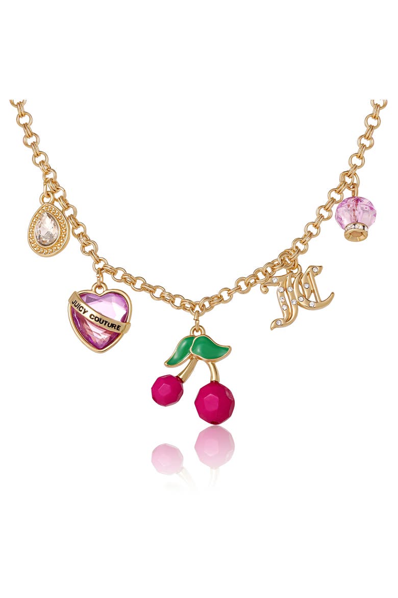 Cherry Charm Necklace, 18 + 2'', Main, color, Gold Tone