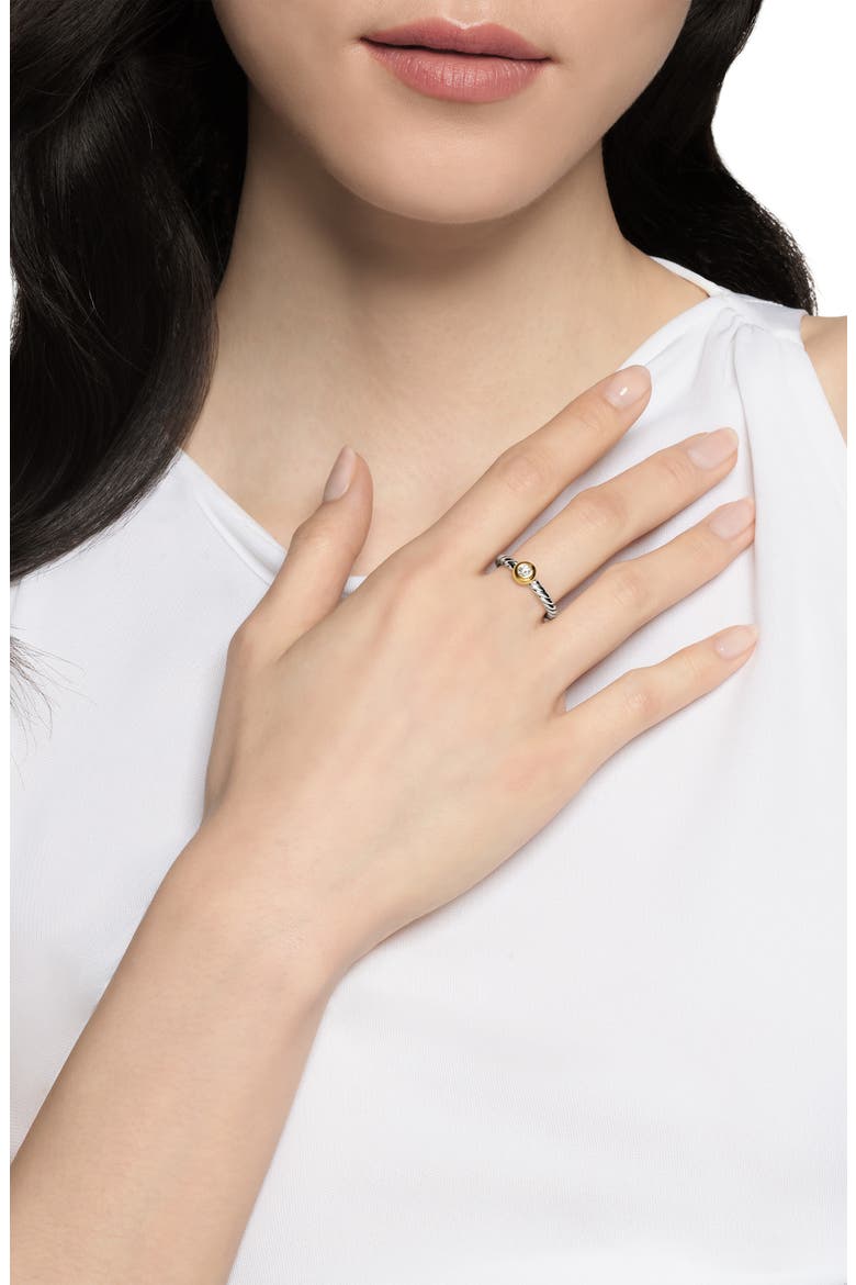 Petite Cable Ring in Sterling Silver with 14K Yellow Gold and Center Diamond, Alternate, color, STERLING SILVER/ GOLD