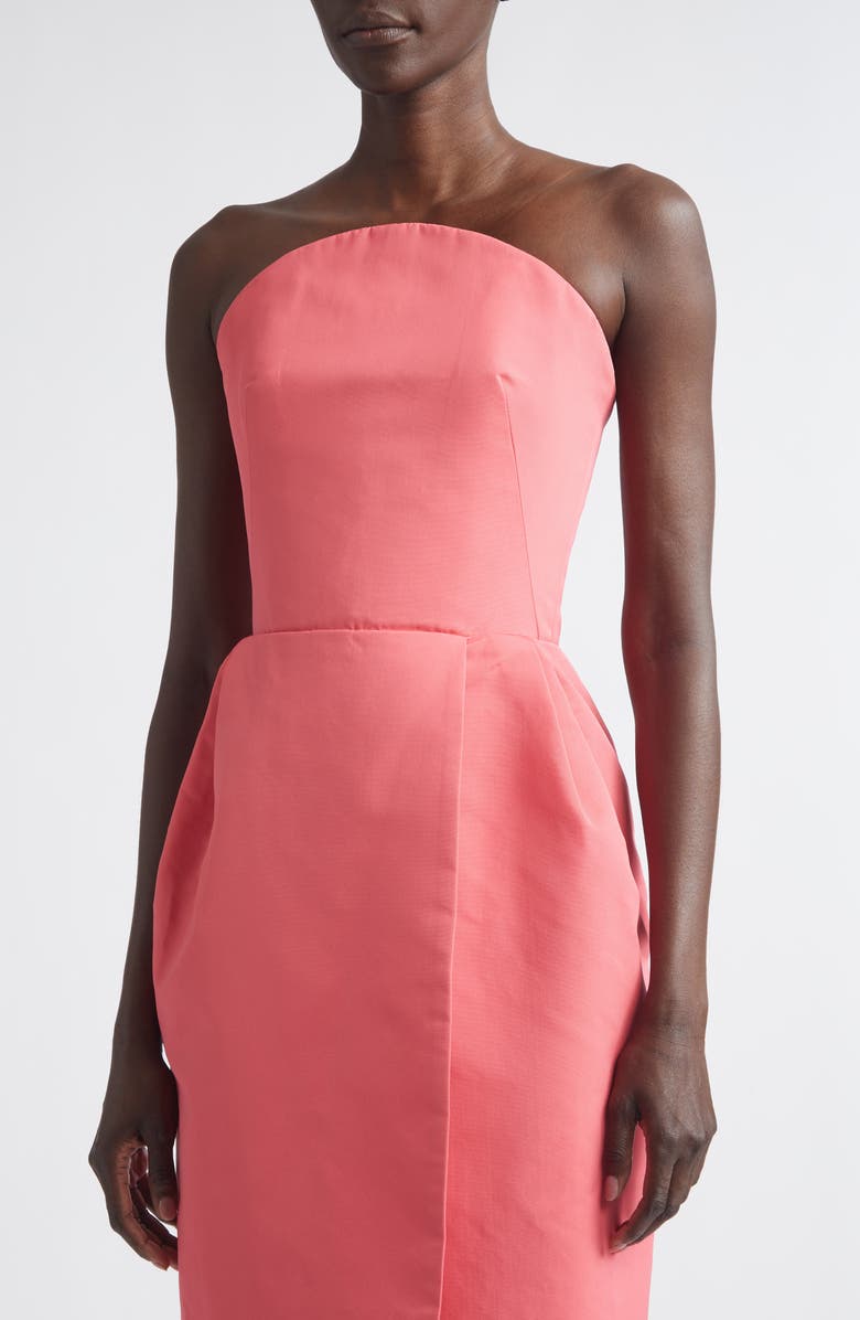 Oscar de la Renta Strapless Faille Gown, Alternate, color, Guava