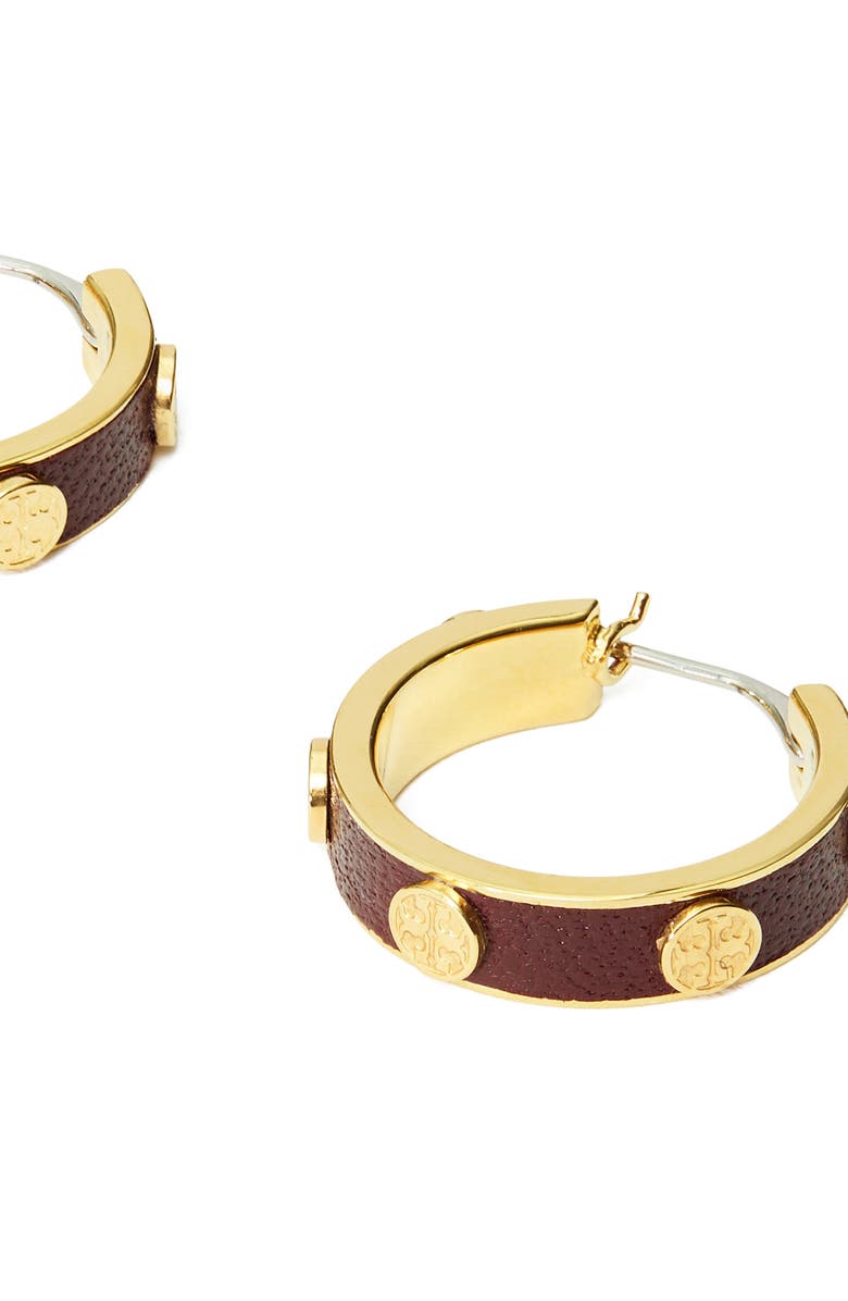 Tory Burch Miller Stud Faux Leather Hoop Earrings, Alternate, color,