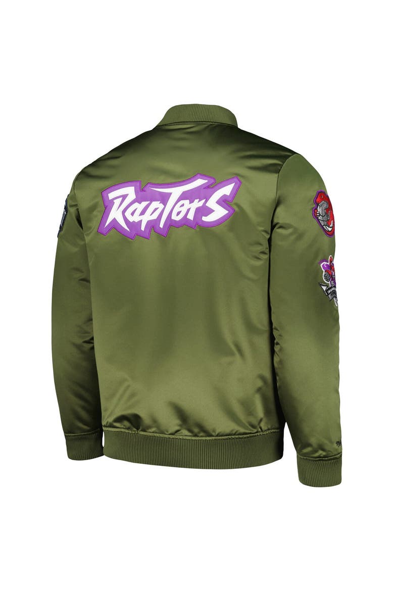 Men's Mitchell & Ness Olive Toronto Raptors Hardwood Classics Retro Satin Full-Zip Jacket, Alternate, color, Olive