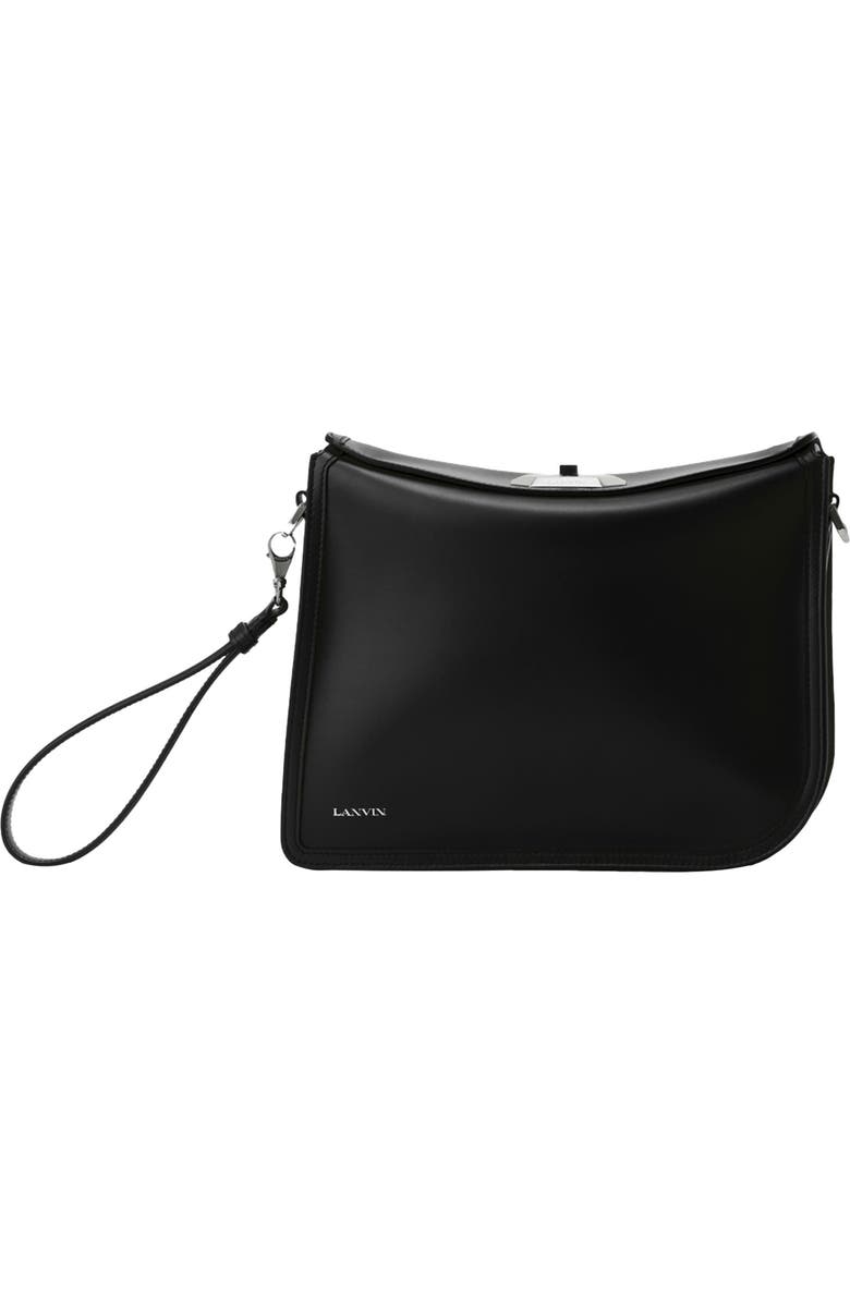Lanvin Compagnon Asymmetrical Leather Clutch Bag, Main, color, Black