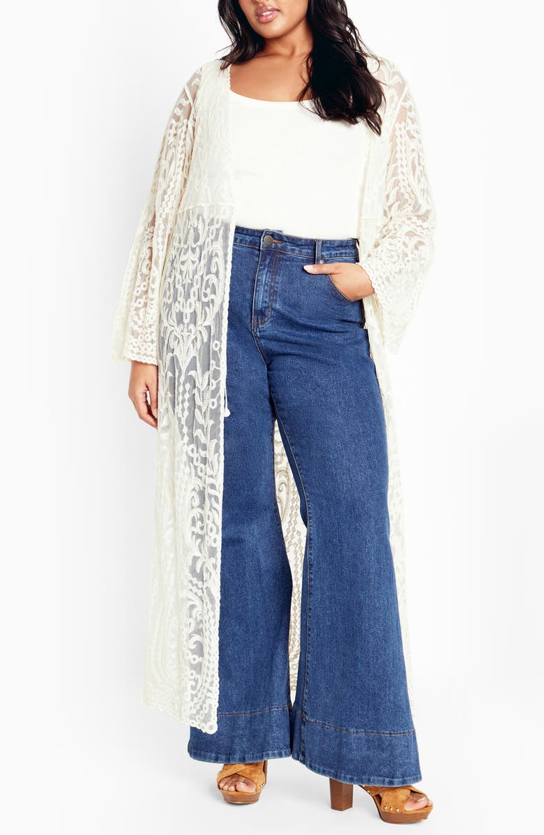 City Chic Pretty Lace Duster, Main, color, Natural