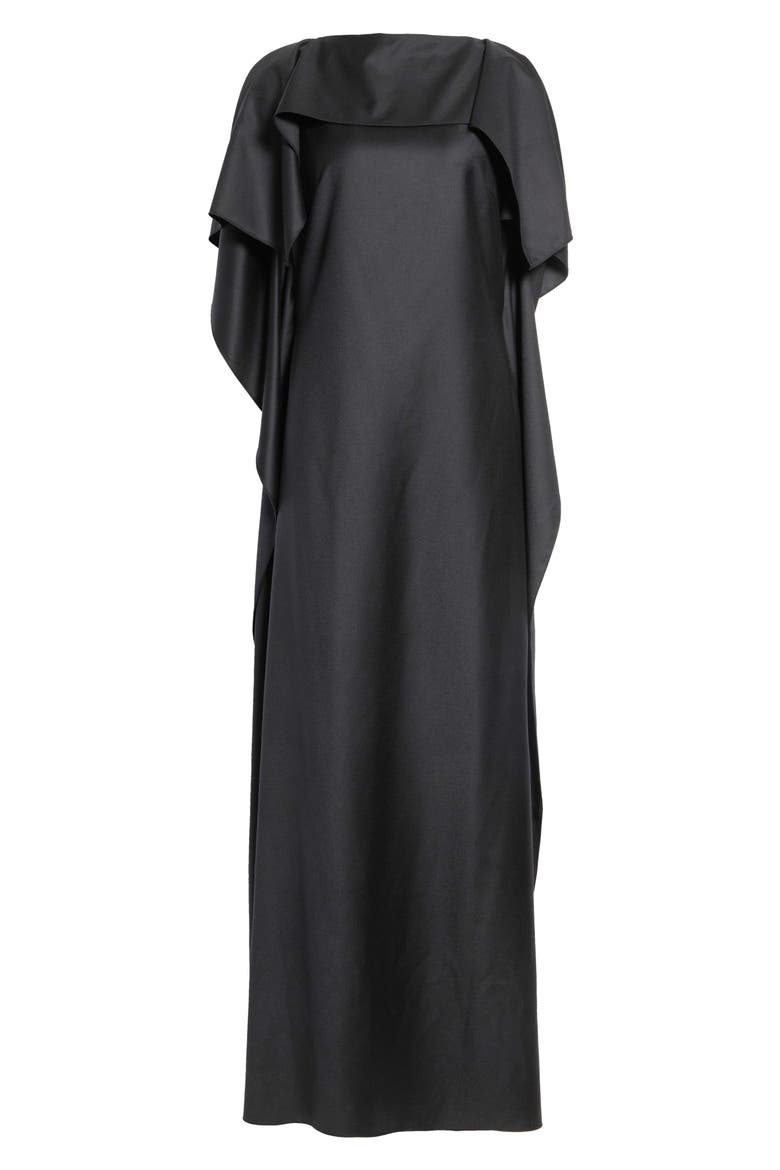 Virgin Wool Cape Gown, Alternate, color, BLACK