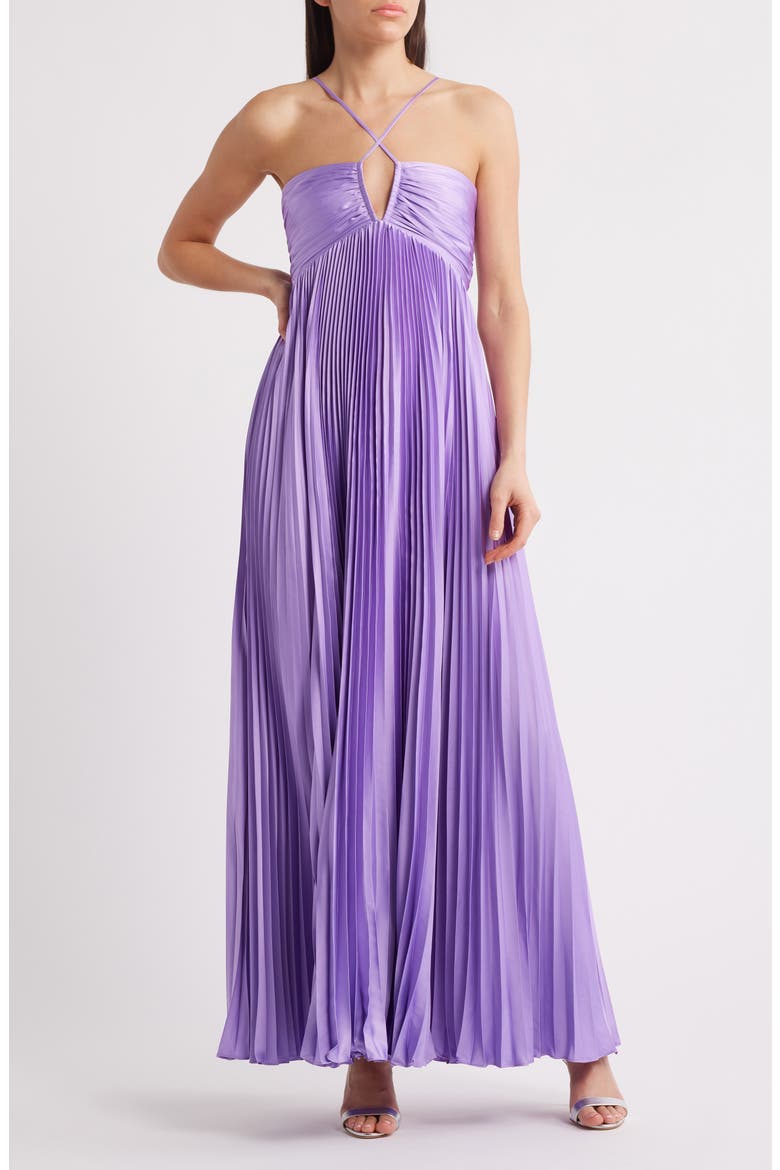 Blair Pleated Satin Gown, Main, color, VIOLET