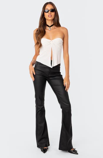 Off Shoulder Knit Long Sleeve Top with Side Slit
